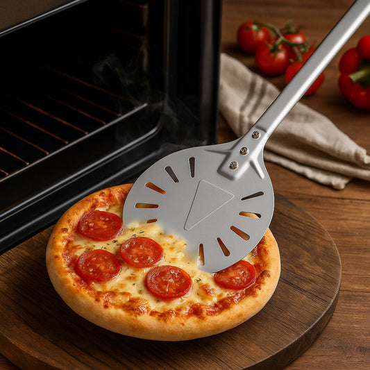 Pizza Spade Perforated Round Pizza Paddle Anodized Scratch Free