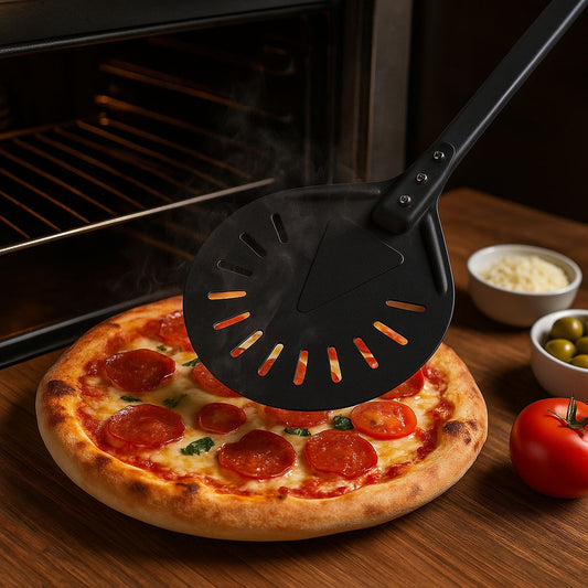 Pizza Spade Perforated Round Pizza Paddle Anodized Scratch Free