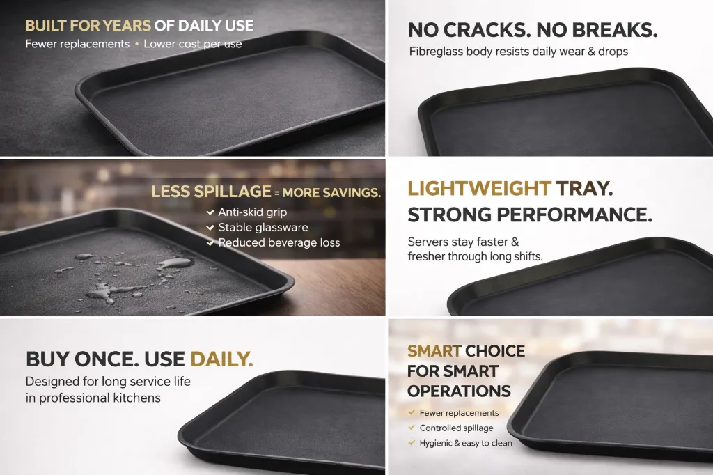 Black Fibreglass Salver Tray Non Slip Surface for Hotel Restaurant Use.webp