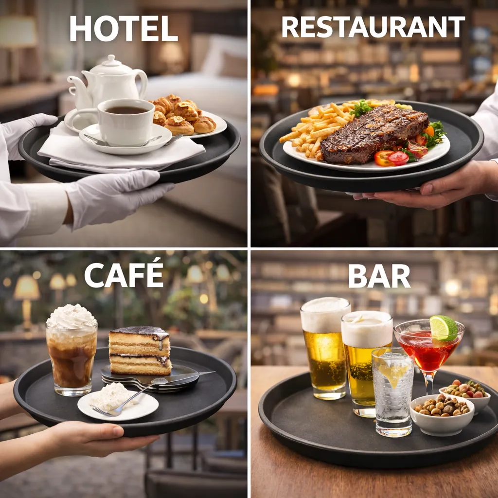 Black Fibreglass Salver Tray Non Slip for Hotel Restaurant Service.webp