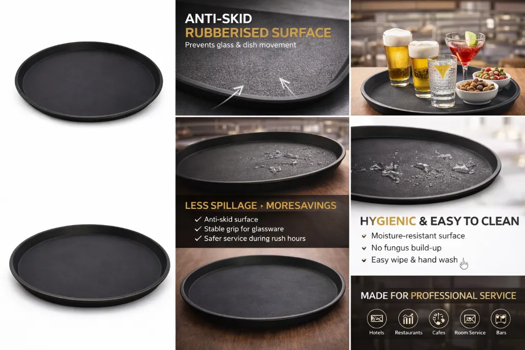 Professional Hospitality Fibreglass Serving Tray Black round.webp