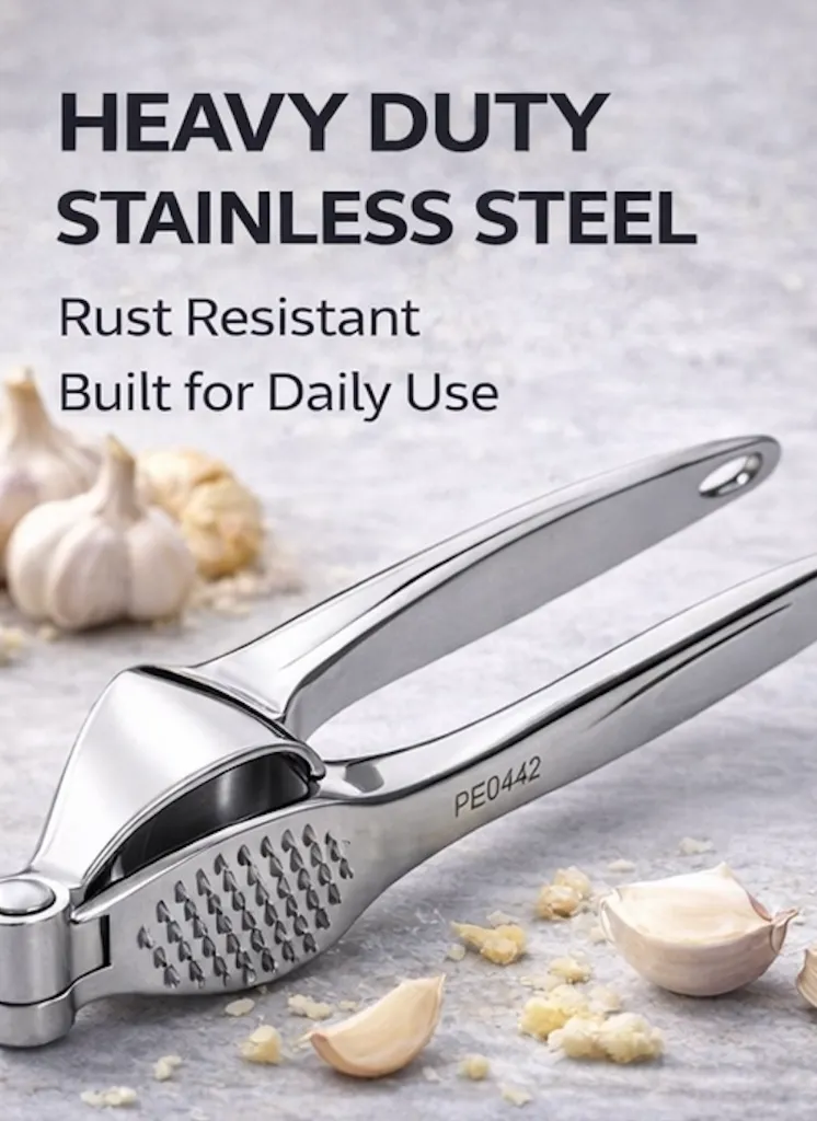 PE0442 Heavy Duty Stainless Steel Garlic Crusher | Manual Garlic & Ginger Press for Home Kitchen lifestyle_1.webp