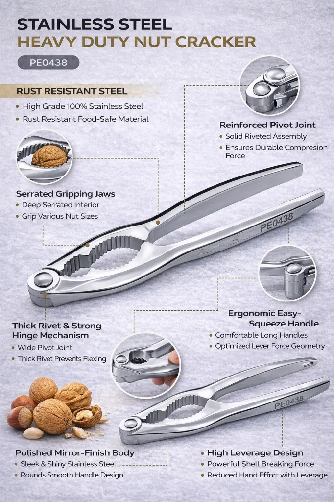 Heavy Duty Nut Cracker Stainless Steel | Walnut, Almond & Dry Fruit Shell Opener Tool PE0438.webp