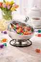 Premium Stainless Steel Sugar Bowl with Transparent Lid | Dry Fruit & Candy Serving Bowl with Stand.webp