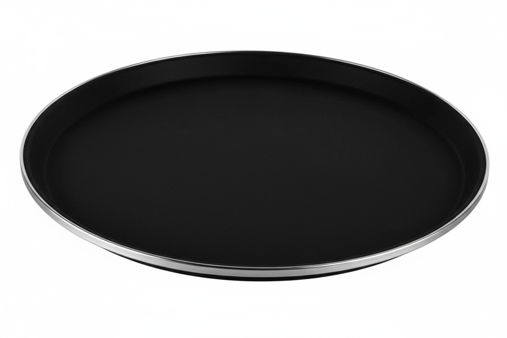 [EM0216] SS Ring Anti-skid Black Salver (Serving Tray) 16in.