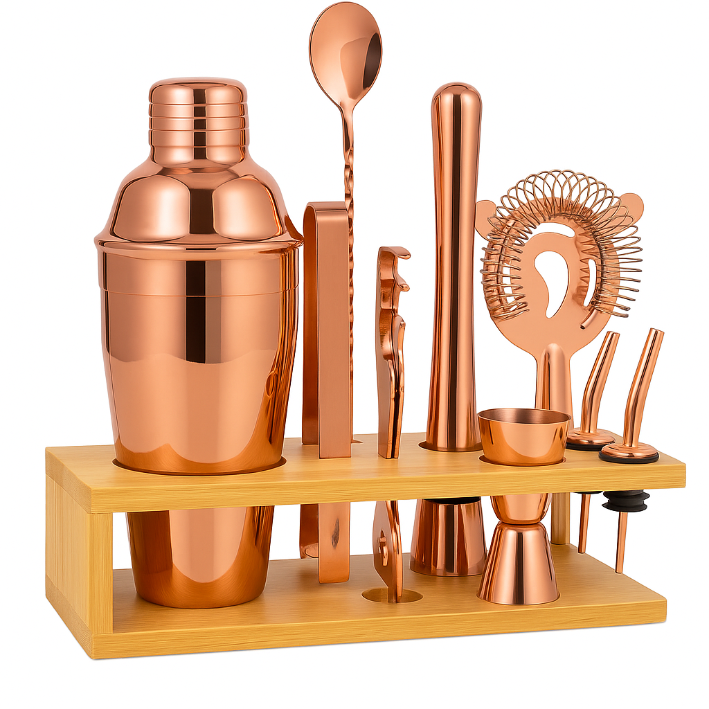 [HFLZTJQ-13] Bar set - Rose Gold of 11pcs with wooden Stand