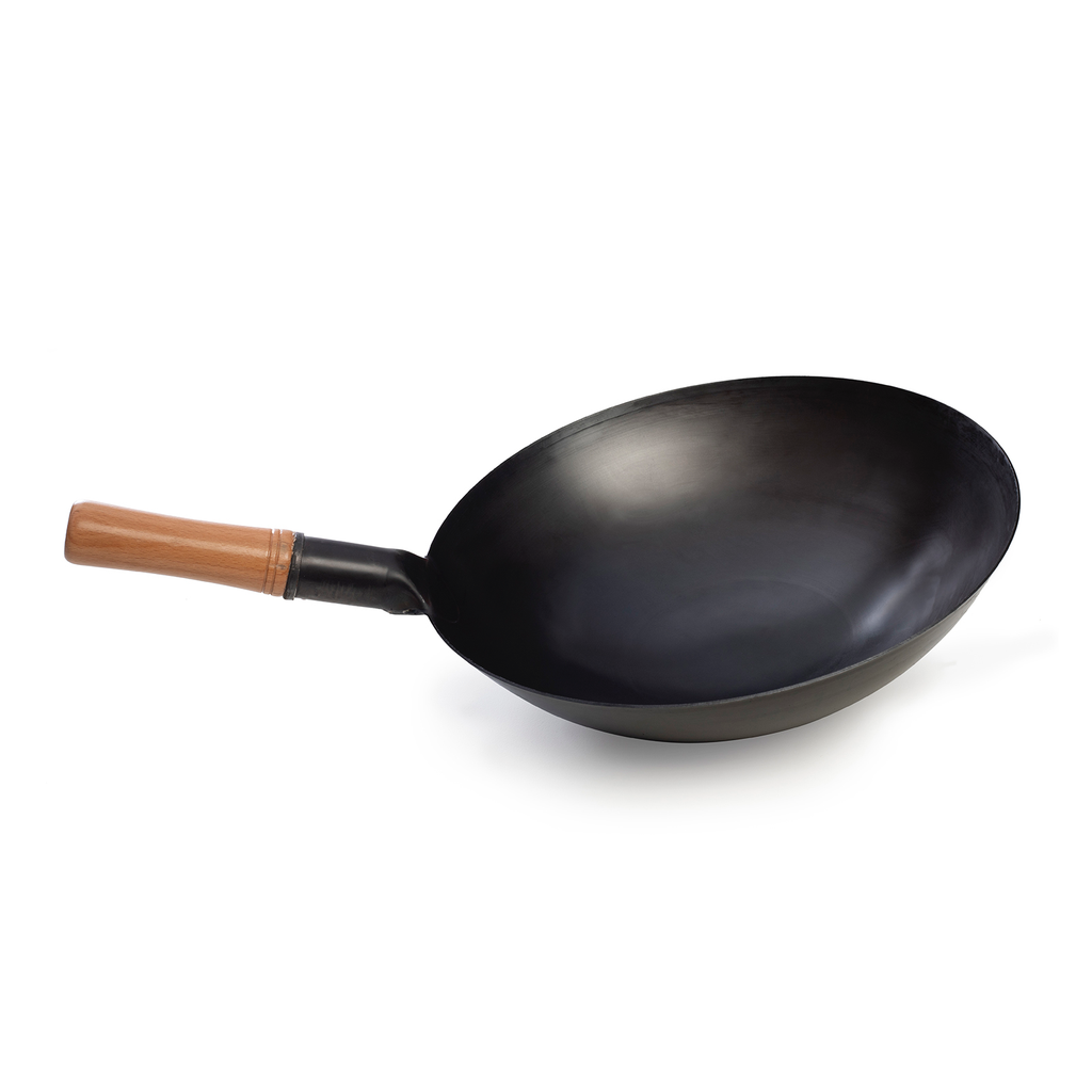 [PE0409] Chinese Wok with wooden Handle with Black Coating 32cm