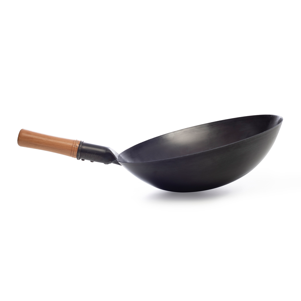 [PE0412] Chinese Wok with wooden Handle with Black Coating 38cm