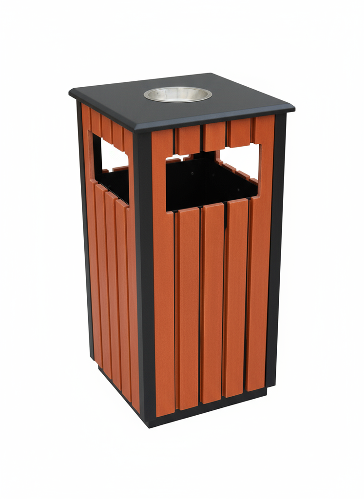 [A205] Trash bin SS + Wood 35*35*80cm