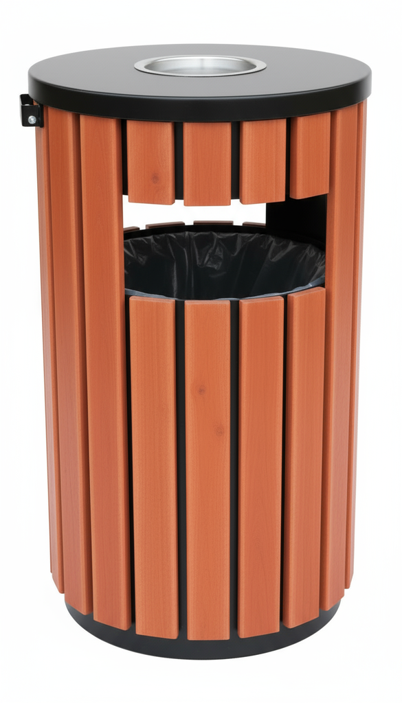 [A101] Trash bin Round SS + Wood 80 L.
